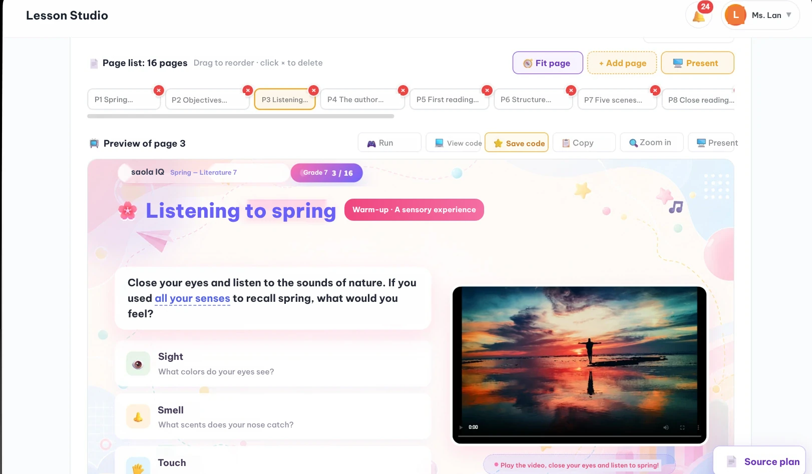 Lesson Studio: creating, planning and generating interactive lesson pages