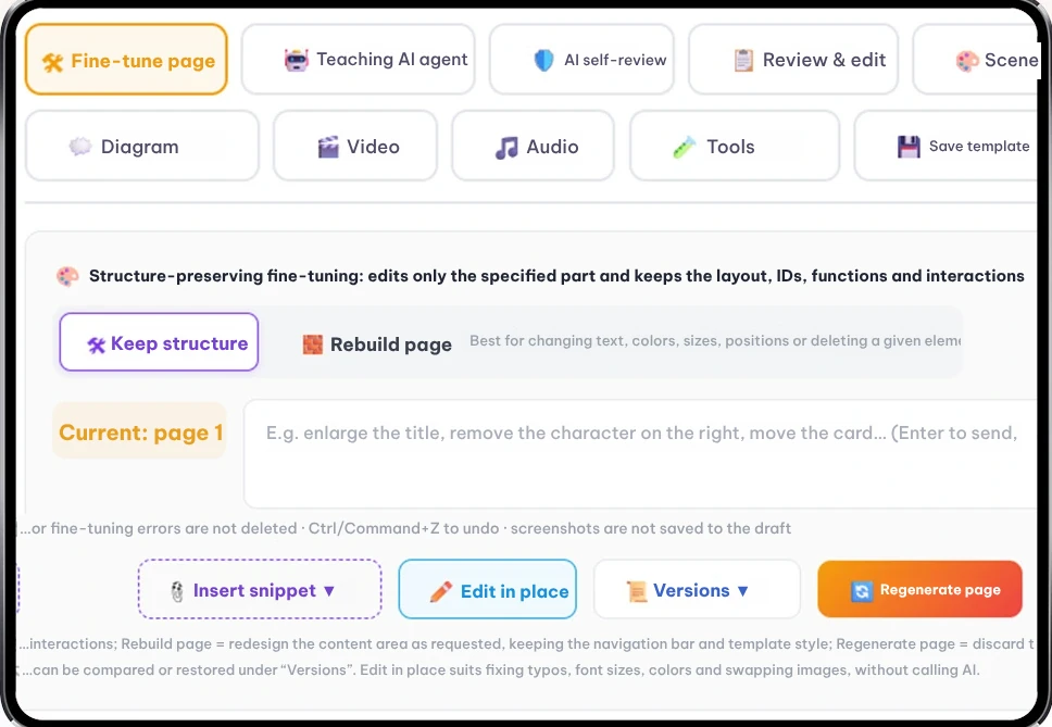 Page editing modes