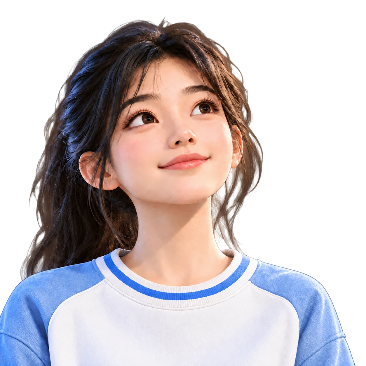 Một học sinh ngước nhìn lên, mỉm cười, bên cạnh là robot AI nhỏ đang bay
