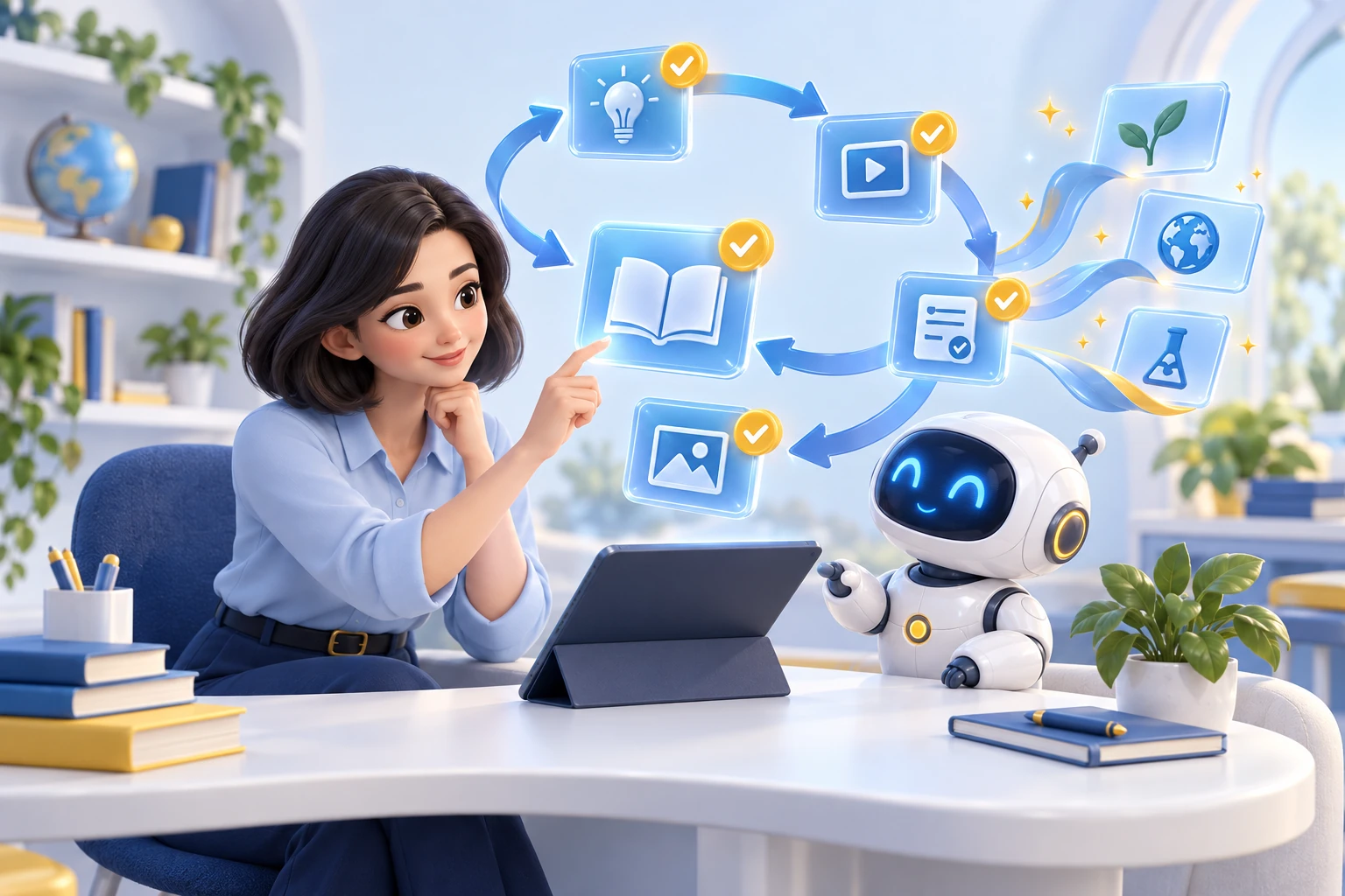 Minh hoạ giáo viên và robot AI cùng duyệt, cải tiến vòng học liệu dạy học