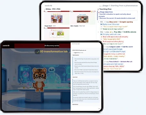 Lesson plans and interactive materials on two devices